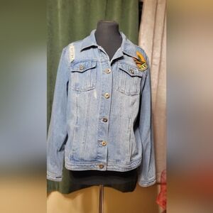 Ashley Stewart Light Blue Jean Jacket with Orange Patch